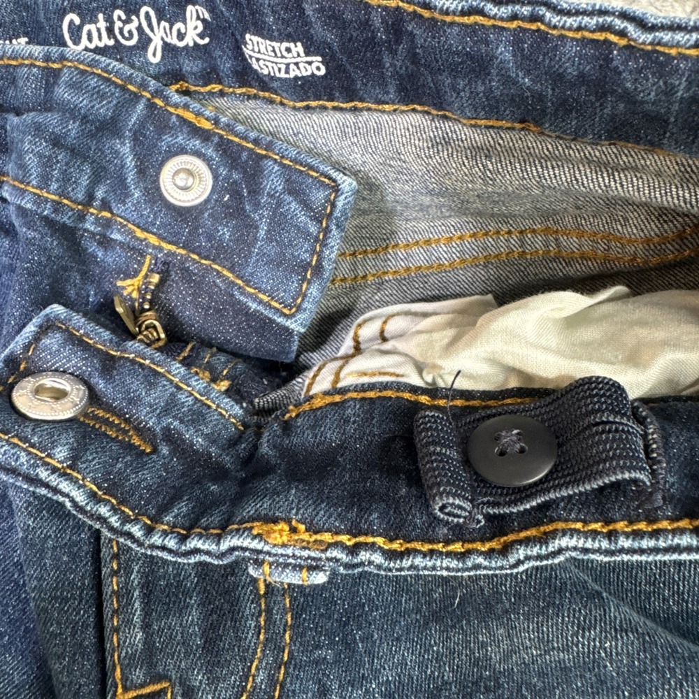 Cat & Jack Boys Size 14 Bootcut Jeans Dark Wash Stretch Denim Adjustable Waist - Picture 4 of 13